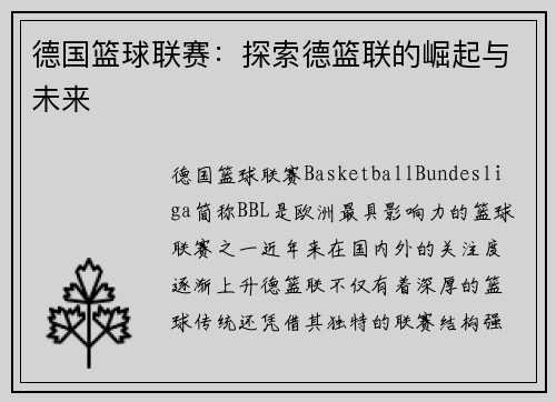 德国篮球联赛：探索德篮联的崛起与未来